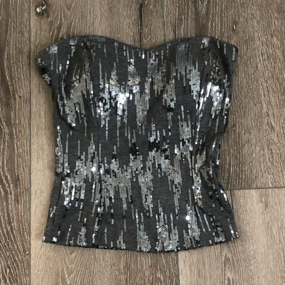 Cutout back sequin strapless crop top